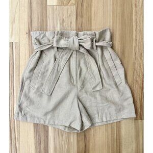 Express High Waist Paper Bag Shorts - Beige
